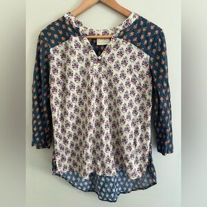 Maeve by Anthropologie Floral Print Blouse Size M Boho Rayon Cotton